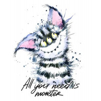 Смугастий монстр з котячою мордочкою та написом "all you need is monster"