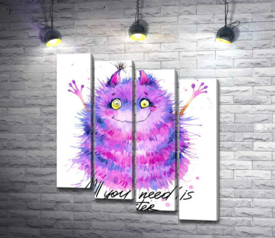 Модульна картина "Пухнастий фіолетовий монстр із написом "all you need is monster""