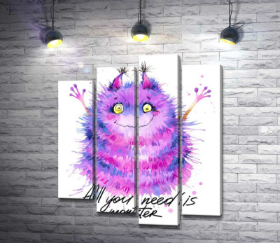 Модульна картина "Пухнастий фіолетовий монстр із написом "all you need is monster""