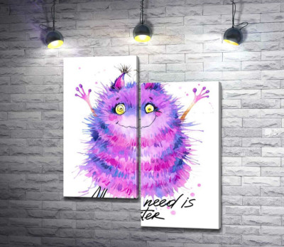 Модульна картина "Пухнастий фіолетовий монстр із написом "all you need is monster""
