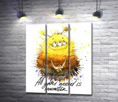 Сором'язливий пухнастий монстр із написом "all you need is monster"