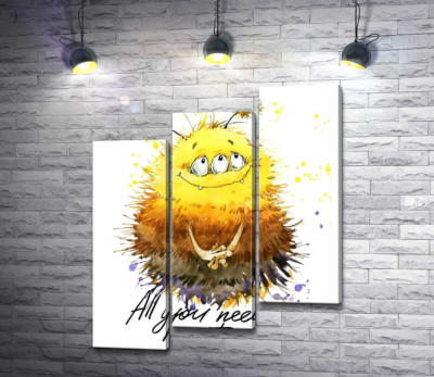 Модульная картина "Застенчивый пушистый монстр с надписью "all you need is monster""