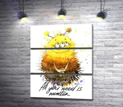 Модульная картина "Застенчивый пушистый монстр с надписью "all you need is monster""