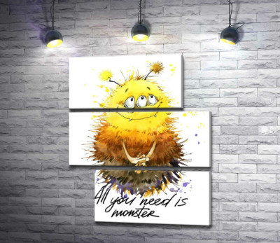 Модульная картина "Застенчивый пушистый монстр с надписью "all you need is monster""