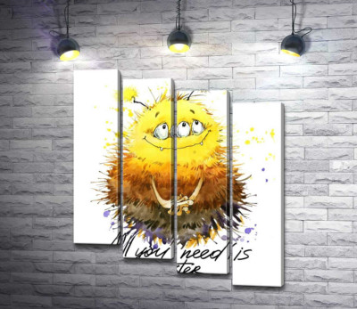 Модульная картина "Застенчивый пушистый монстр с надписью "all you need is monster""