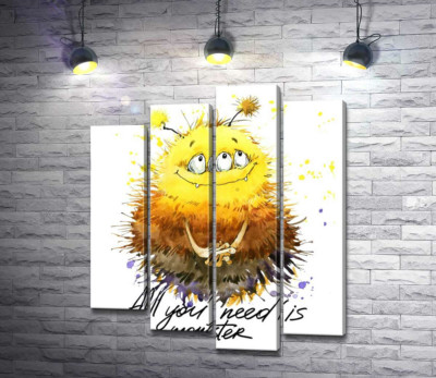 Модульна картина "Сором'язливий пухнастий монстр із написом "all you need is monster""