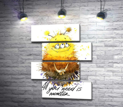 Модульна картина "Сором'язливий пухнастий монстр із написом "all you need is monster""