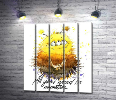 Модульная картина "Застенчивый пушистый монстр с надписью "all you need is monster""