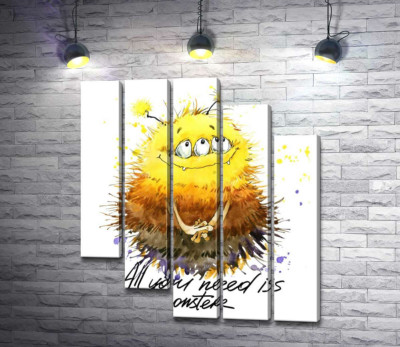 Модульная картина "Застенчивый пушистый монстр с надписью "all you need is monster""