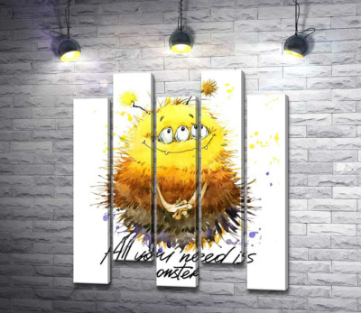 Модульна картина "Сором'язливий пухнастий монстр із написом "all you need is monster""