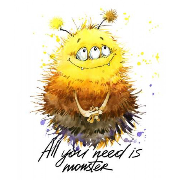 Сором'язливий пухнастий монстр із написом "all you need is monster"