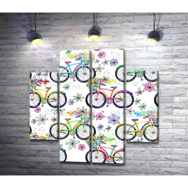 Цветочный узор с велосипедами