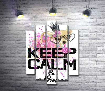 Модульная картина "Чихуахуа в пышной юбке с леденцом среди надписи "keep calm and be princess""