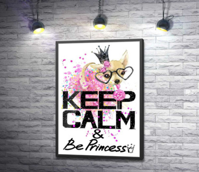 Постер "Чихуахуа в пишній спідниці з льодяником серед напису "keep calm and be princess""