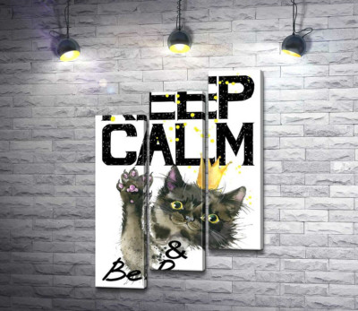 Чорна кішка в золотій короні серед напису "keep calm and be princess"