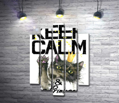 Модульна картина "Чорна кішка в золотій короні серед напису "keep calm and be princess""