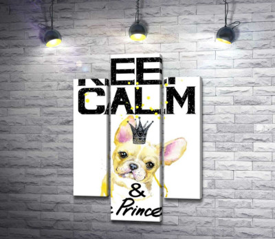 Бульдог в ажурній короні серед напису "keep calm and be princess"