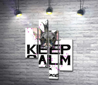 Модульна картина "Голова бульдога видніється над написом "keep calm and be princess""