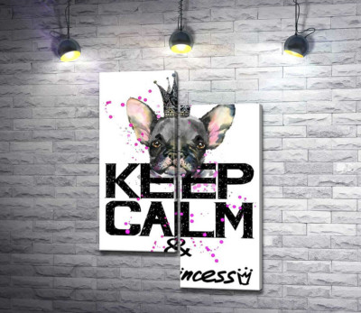 Модульна картина "Голова бульдога видніється над написом "keep calm and be princess""