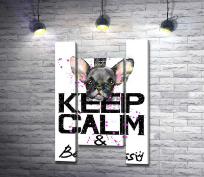 Модульна картина "Голова бульдога видніється над написом "keep calm and be princess""