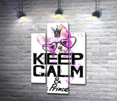 Модульна картина "Рожевий бульдог в окулярах та короні над написом "keep calm and be princess""