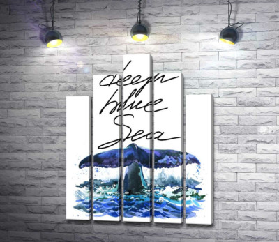 Модульна картина "Хвіст кита над водною поверхнею поряд з написом "deep blue sea""