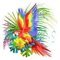 Попугай ара среди тропических цветов