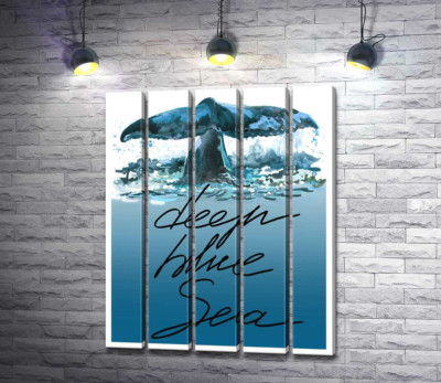 Модульна картина "Кит пірнає у блакитні води океану з написом "deep blue sea""
