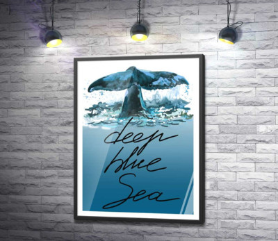 Постер "Кит пірнає у блакитні води океану з написом "deep blue sea""