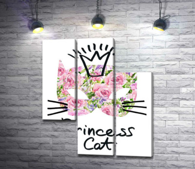 Модульна картина "Трояндова маска кота з написом "princess cat""
