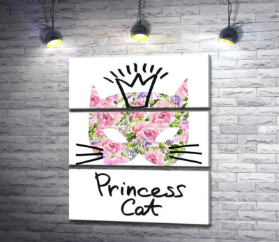 Модульна картина "Трояндова маска кота з написом "princess cat""