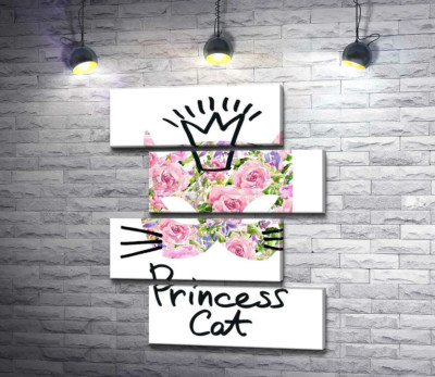 Модульная картина "Розовая маска кота с надписью "princess cat""