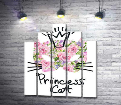 Модульная картина "Розовая маска кота с надписью "princess cat""