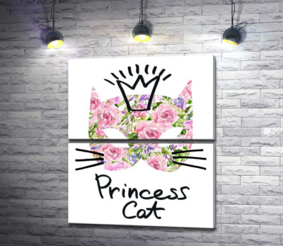 Модульная картина "Розовая маска кота с надписью "princess cat""