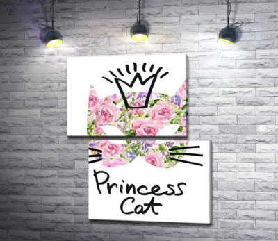 Модульна картина "Трояндова маска кота з написом "princess cat""