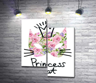 Модульная картина "Розовая маска кота с надписью "princess cat""