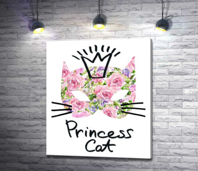 Розовая маска кота с надписью "princess cat"