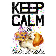 Собака з тортом на носі серед напису " keep calm and take a cake"