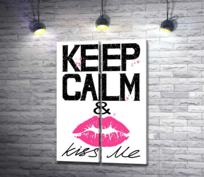 Модульная картина "Розовый отпечаток губ среди надписи "keep calm and kiss me""