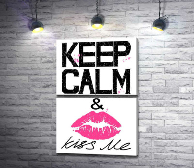 Модульна картина "Рожевий відбиток губ серед напису " keep calm and kiss me""