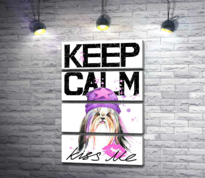 Модульна картина "Модна собака серед напису "keep calm and kiss me""