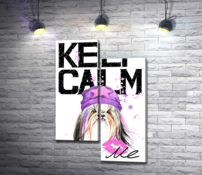 Модульна картина "Модна собака серед напису "keep calm and kiss me""