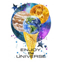 Рожок мороженого с планетами и надписью "enjoy the universe"