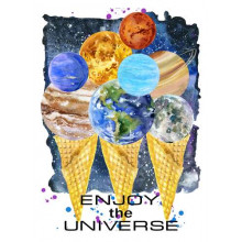 Планети Сонячної системи зібрались на ріжках морозива з написом "enjoy the universe"