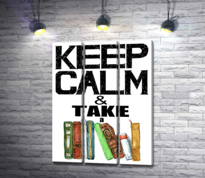 Модульная картина "Надпись с книгами "keep calm and take a book""