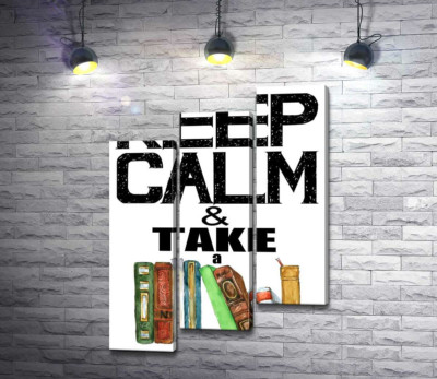 Напис із книгами "keep calm and take a book"