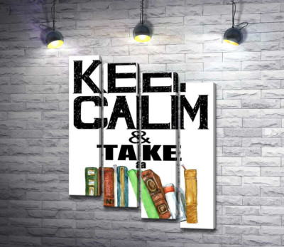 Модульная картина "Надпись с книгами "keep calm and take a book""