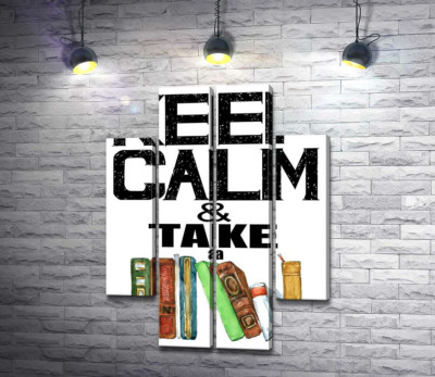 Модульная картина "Надпись с книгами "keep calm and take a book""