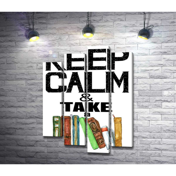 Надпись с книгами "keep calm and take a book"