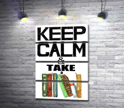 Модульная картина "Надпись с книгами "keep calm and take a book""